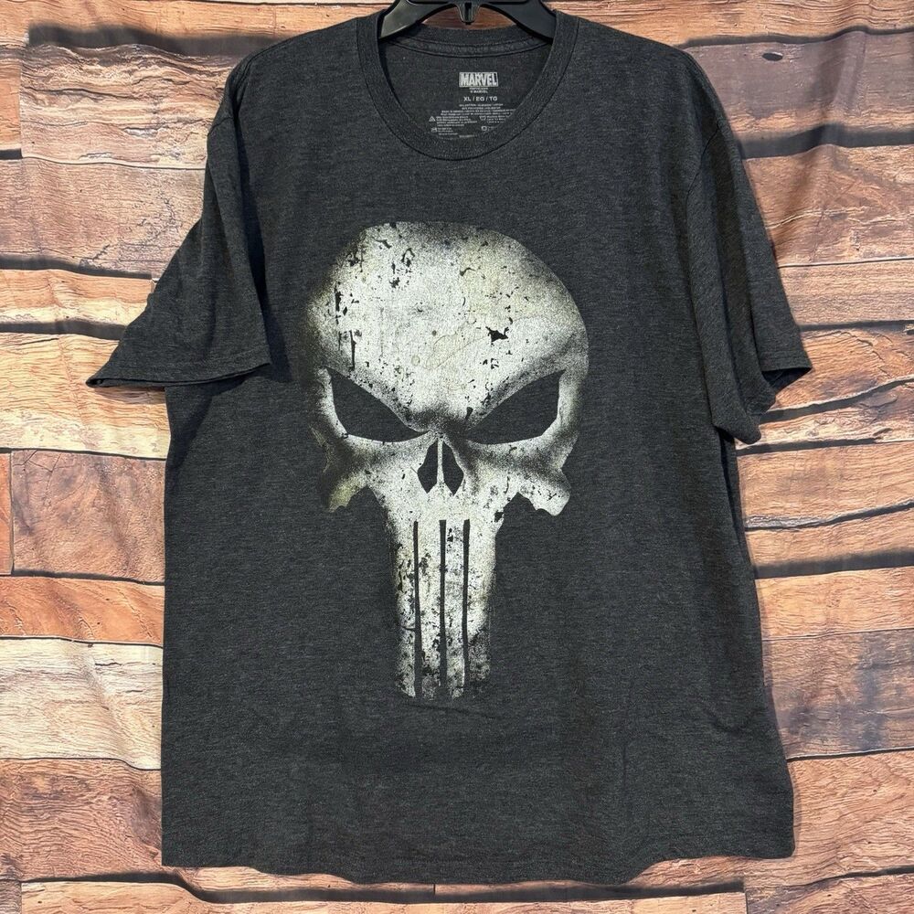 Marvel Punisher Shirt Mens XL Dark Gray Distress Skull Frank Castle Graphic Tee